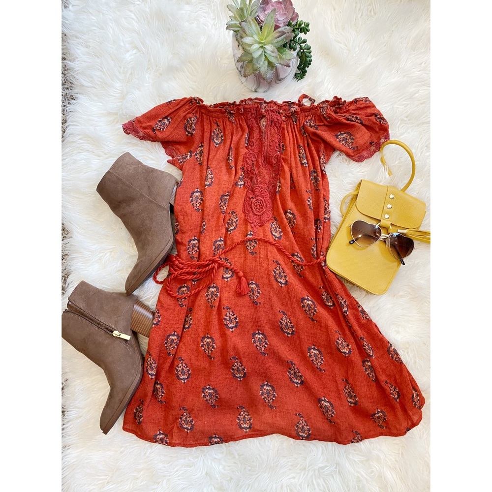 Off the shoulder dress with braid belt